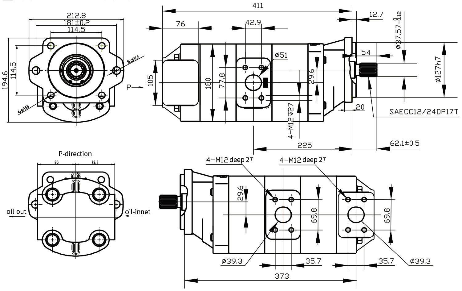 S15JF105SS1-F133JF105SS1 Двойной шестеренчатый насос высокого давления