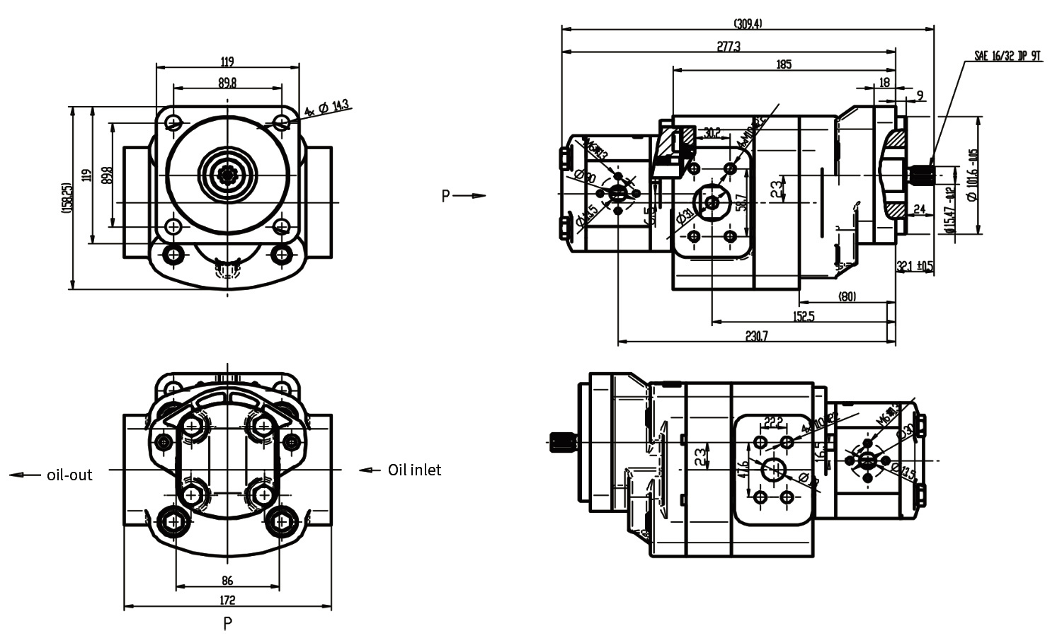 S15JF105SS1-F110JF105SS1 Двойной шестеренчатый насос высокого давления